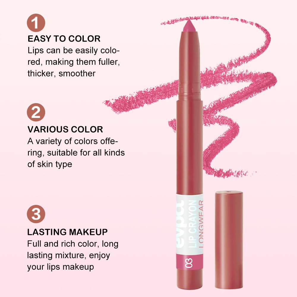 BINGBRUSH Lip Crayons Matte Long Lasting Lipstick Pack Set,Moisture Smooth Lipliner With Built-in Sharpener Ultimate Lip Crayon for Makeup- Waterproof Velvet Lipgloss Lip Stain (03#Purple Beige)