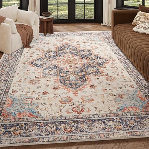 6x9 Beige Blue Orange Washable Area Rug by Unknown