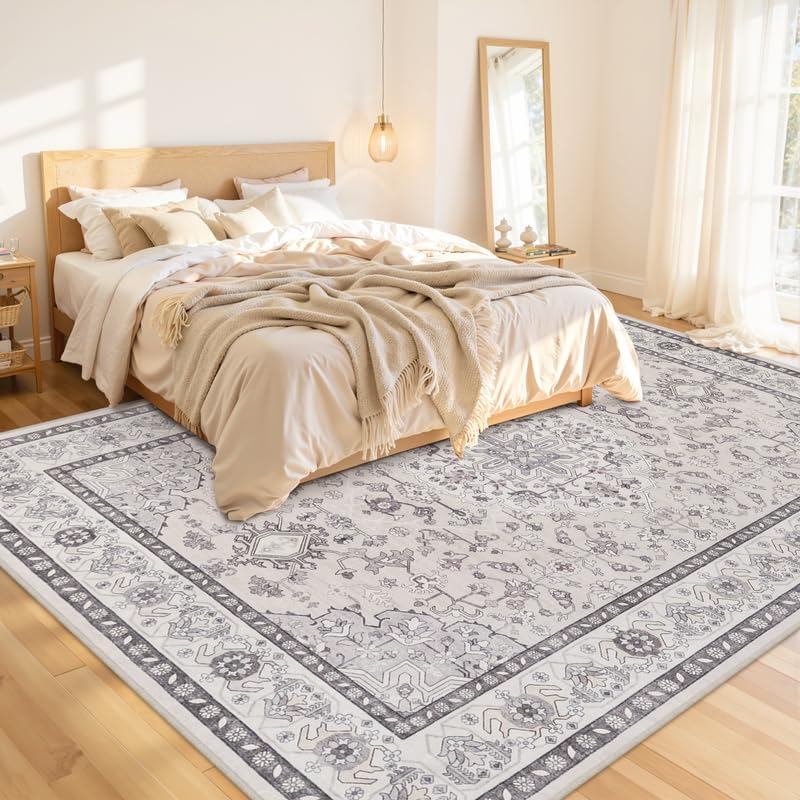 8x10 Area Rugs Living Room: Bedroom Washable Carpet Beige & Grey - Image 2