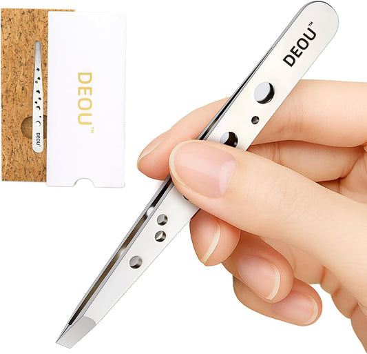 Professional Eyebrow Plucker & Tweezers - Stainless Steel Tool for Brow Shaping, Hair Removal & Precise Grooming, 9-Hole Non-Slip Grip, Unisex, Gift Box Included