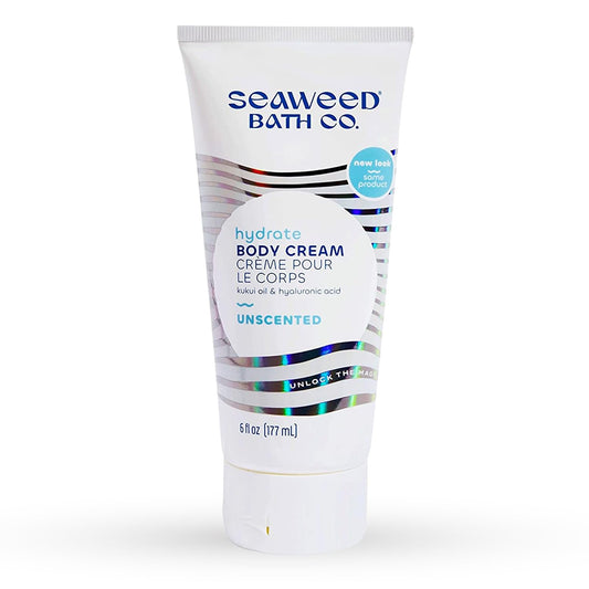 Seaweed Bath Co. Hydrate Body Cream - Unscented | Nourishing Moisturizer for Body and Hands | With Vitamin E, Hyaluronic Acid and Shea Butter For Dry Skin | 6 oz