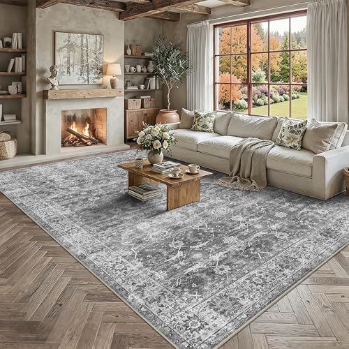 Zeeinx 8x10 Washable Area Rug Grey Vintage Rug - Image 2