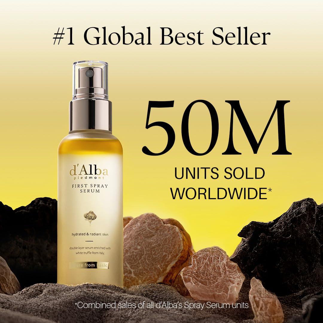 [2 Bottles] d'Alba Piedmont Italian White Truffle First Spray Serum, Vegan Skin Care, Hydrating Face Moisturizer, Glow Serum for Radiant Skin, Non Comedogenic, All In One Mist (total 6.76 fl oz.)