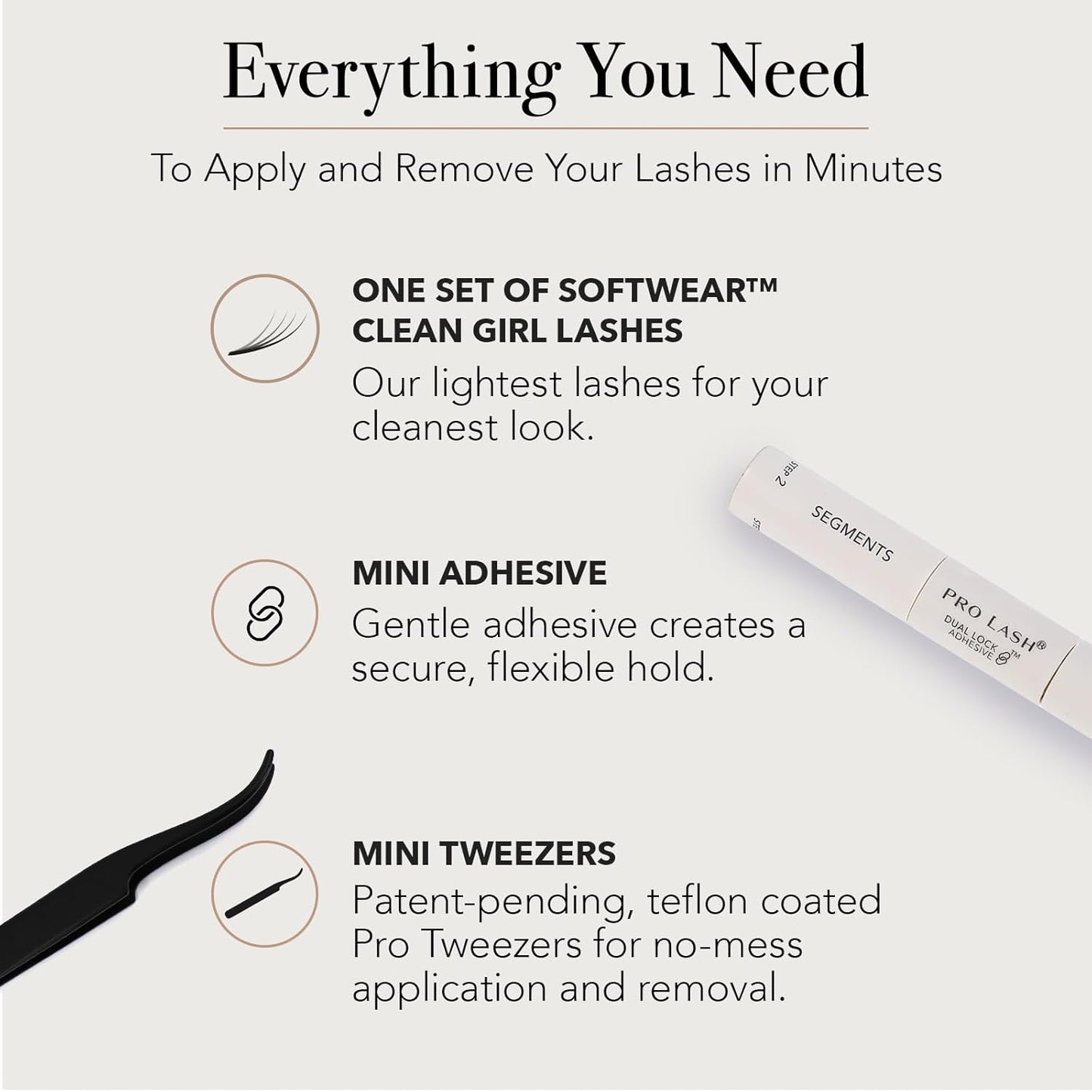 Pro Lash SoftWear Clean Girl Mini Lash Clusters Kit - Natural-Looking, Lightweight Lashes - 7-Day Cluster Eyelash Extensions - False Eyelashes Plus Adhesive and Tweezers - Doll Eye No. 38