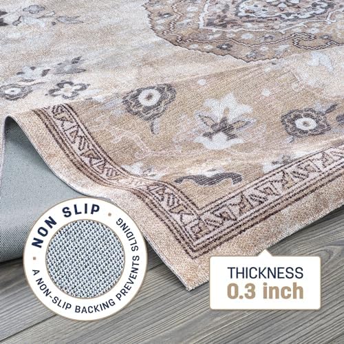Non Slip Area Rugs 6x9 Boho Medallion Floral Non Skid Rubber Backing Easy Silk - Image 3