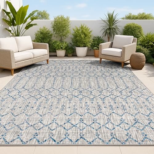 JONATHAN Y Moroccan Geometric Indoor Outdoor Area Rug 6X9 Light Gray/Navy by JONATHANY