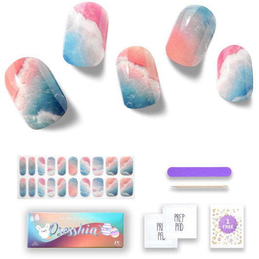 Semi Cured Gel Nail Strips, 20 pcs Nail Wraps, Glaze Stickers, Salon Quality French Manicure, Full Decal Gel Polish Strips, Long Lasting SCG, Easy on, UV Required (Tropical Isle)