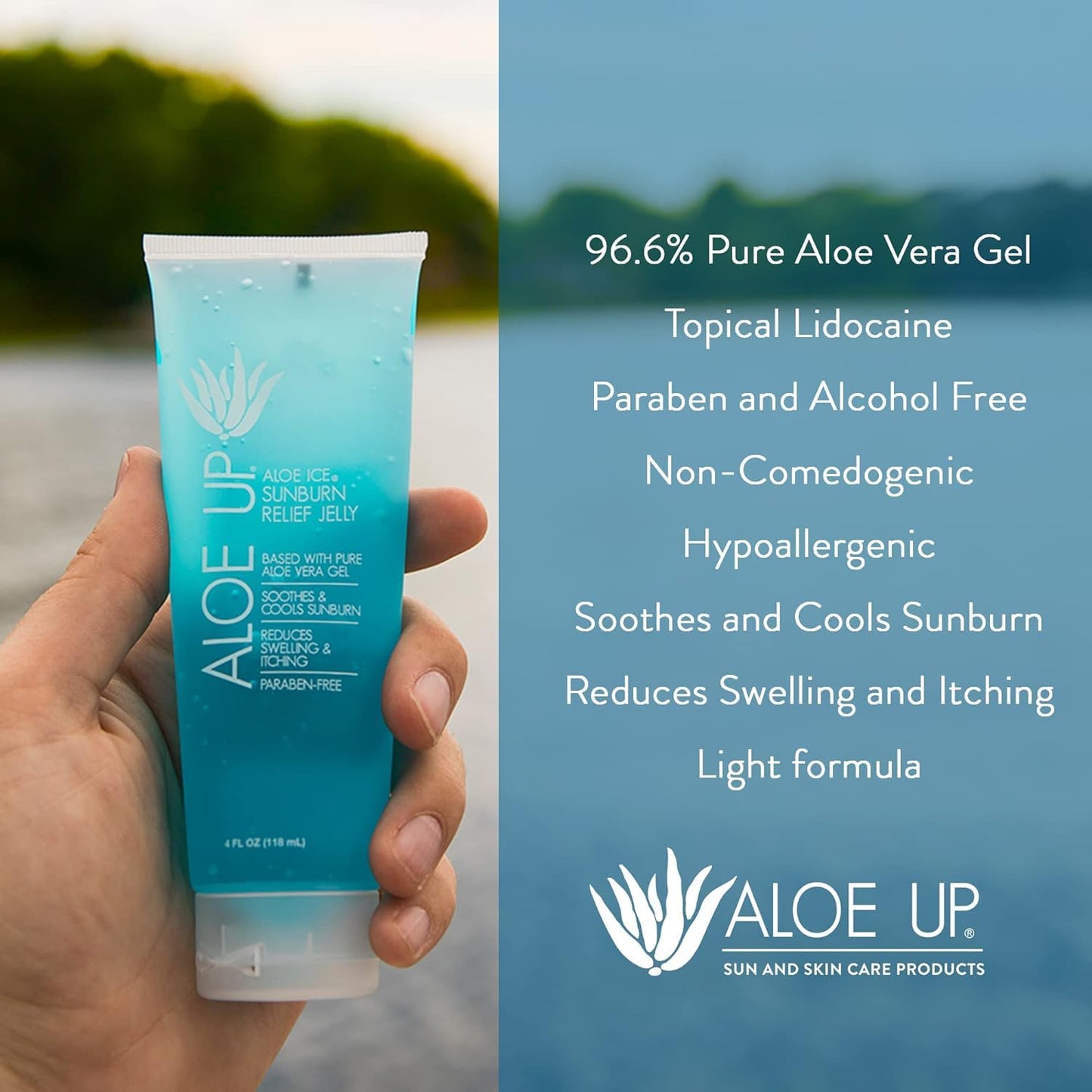 ALOE UP Ice Sunburn Relief Jelly - Pure Aloe Vera Gel Sunburn Relief for Adults & Kids, Aloe Vera Gel Face & Body, Natural Cruelty-Free Aloe Gel, Aloe Vera Gel Skin Lotion - 4 Oz (2pack)
