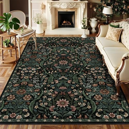 Floral Area Rug 6x9 Botanical Washable Carpet by NakedCloud