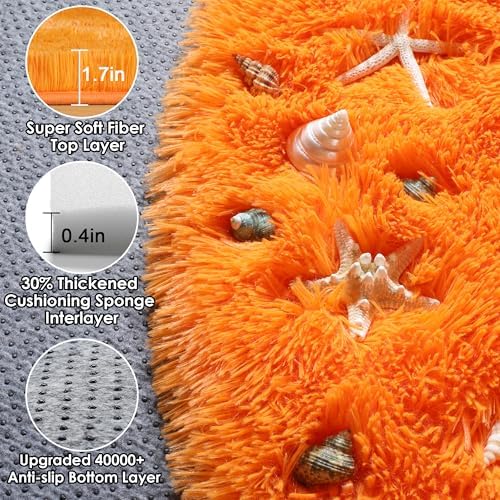 Orange Fluffy Round Rug Circle Area Rugs 4ft - Image 2