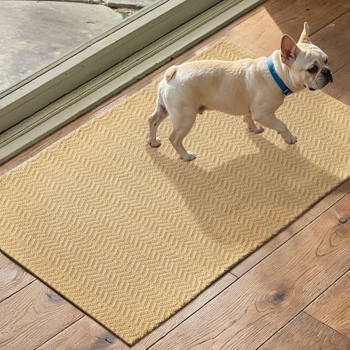 MatEssenz 17"x29.5" Faux Linen Entryway Rug, Washable Woven Textured Indoor by MatEssenz