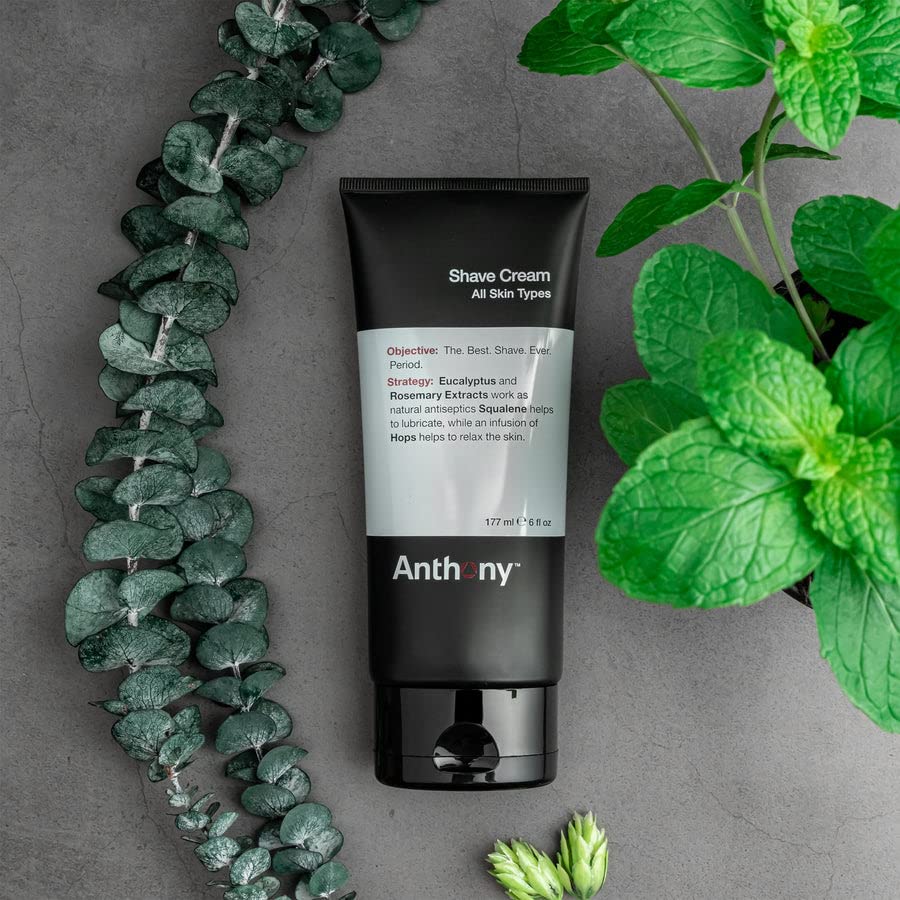 Anthony Shaving Cream Mens Sensitive Skin: Squalane, Eucalyptus, Spearmint and Rosemary Extracts, Help Soothe, Refresh, Cool, and Condition Your Skin for Shave 6 Fl Oz 3 Pack