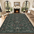 10x14 Area Rug Living Room: Soft Floral Washable Carpet Dark Green by EXPEDIX