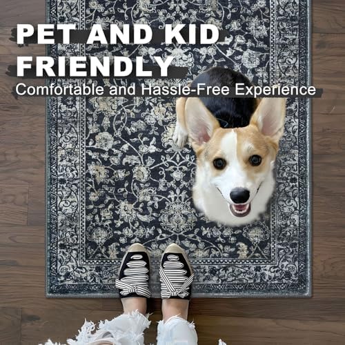 KILOCOCO 3x8 ft Hallway Runner Washable Runner Non-Slip Rug, Midnight Navy - Image 5