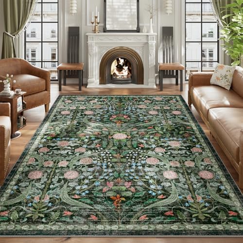 AMTOVO 9x12 Washable Area Rugs for Living Room, Non-Slip&Non-Shedding Floral - Image 2