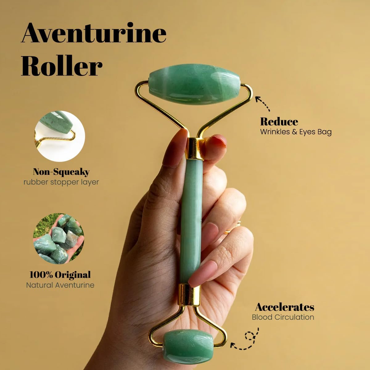 Gua Sha Facial Tools & Face Roller by ROSELYNBOUTIQUE Original Face Massager for Puffiness Wrinkless Skin Care Routine - Self Care Gift for Men Women (Aventurine)