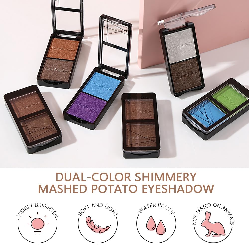2 colors eye shadow makeup palette, Blue & Green Eyeshadows Halloween Birthday Party Wear, high pigment eye, matte & shimmer metal eye shadow powder, Blendable, Ultra-Pigmented(02)