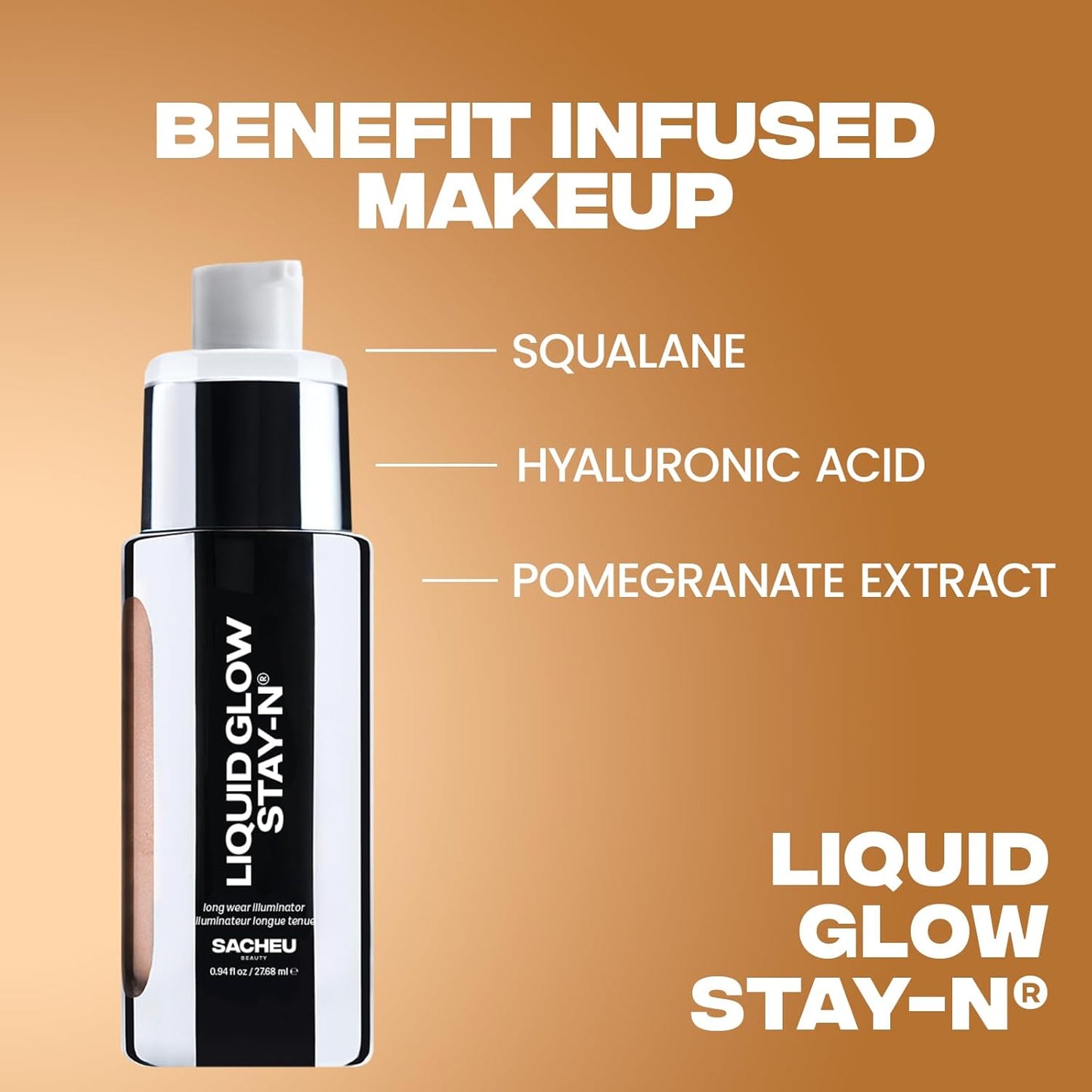 Sacheu Liquid Glow STAY-N Liquid Highlighter & Illuminator Makeup — 30ml Long Lasting Luminous Glow Lightweight Dewy Finish, Sun Daze