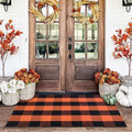 Orange and Black Plaid Rug, Cotton Washable Hand-Woven Rug by Homydecor