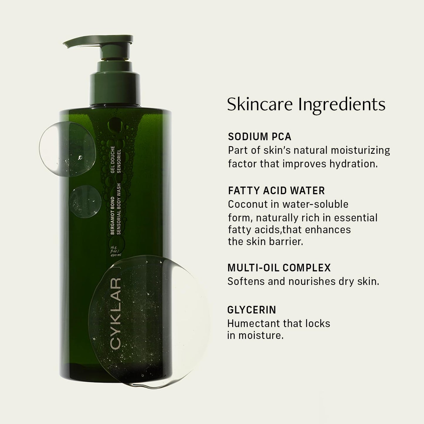 Sensorial Body Wash. Bergamot Bond Hydrating Cleanser with Moisture Locking Multi-Oil Complex, Sodium PCA and Glycerin. Nourishing Shower Gel for Women and Men, 16.5 Fl Oz Luxury Bodywash