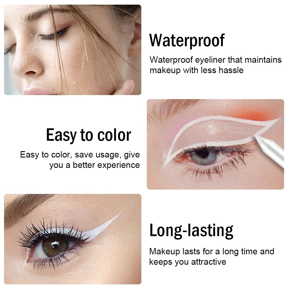 Kaely Gel Eyeliner Pencil for Women, White Eye Liner Waterproof Smudge Proof with Sharpener, Waterline Eye Makeup Liners, delineador de ojos contra el agua, Vegan & Cruelty-Free, 22