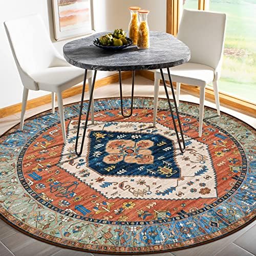 Lahome Boho Washable 4Ft Round Area Rug, Non-Slip Throw Untra-Thin Small Round - Image 3