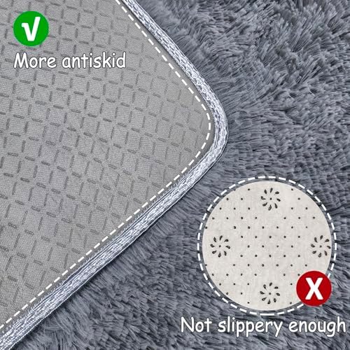 2x8 Bedside Area Rugs for Bedroom Soft Fluffy Shag Grey Rug for Hallway - Image 4