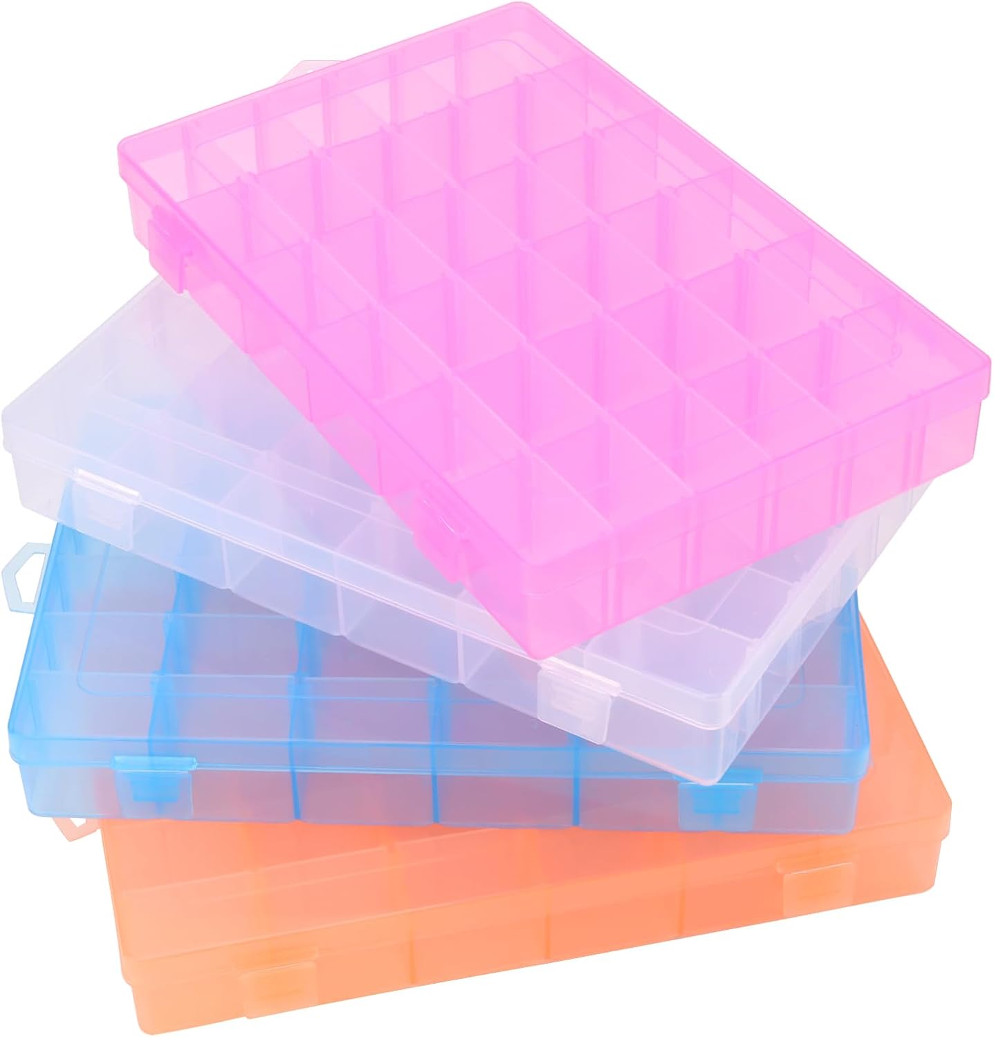 KINJOEK 8 PCS 36 Grids Bead Organizer Storage Containers with Adjustable Divider Small Tackle Box Clear Plastic Jewelry Earring Diamond Parts for Craft Art DIY Nail Sewing Thread Accessories