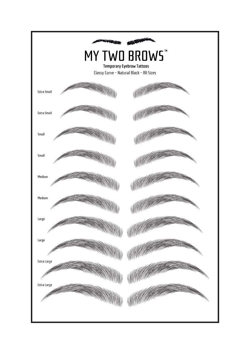 (10 pairs) Natural Black Temporary Eyebrow Tattoo - Medium Size - Waterproof & Smudgeproof - Classy Curve Style Eyebrow Stickers - Sheet Lasts up to 30 Days - Won't Work on Existing Brows