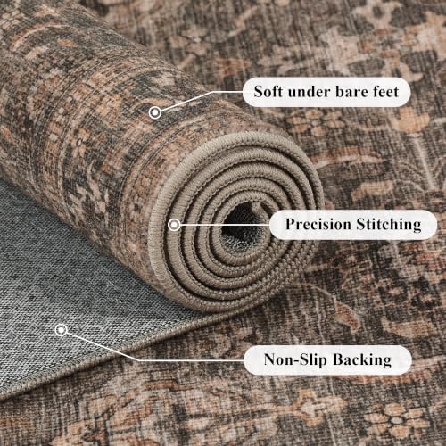 JOOJA 10x14 Dark Brown Vintage Soft Low Pile Washable Boho Large Area Rug - Image 6