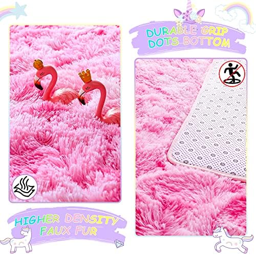 4x6 Tie-Dyed Pink Fluffy Soft Area Rug Non-Slip - Image 5