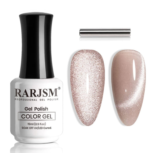 RARJSM Cat Eye Gel Nail Polish Purple Nude Gray Silver Glitter 15ml 9D Cateye Galaxy Universal Shimmer Velvet Ice Gel Polish Single Bottle with Magnetic Stick UV LED Curing Require Soak Off Home Salon