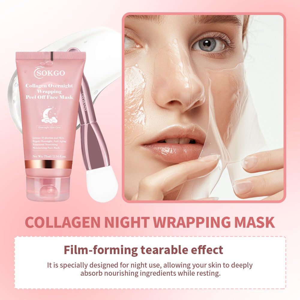 Collagen Overnight Wrapping Mask, Intensive Hydration Anti Aging Overnight Skin Treatment, Boosts Elasticity and Firmness, Revitalizes Dull Skin Reduces Fine Lines and Wrinkles (1PCS)
