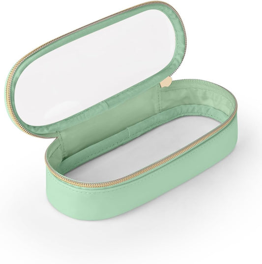 Clear Travel Makeup Brush Holder, Leather Makeup Brush Toiletry Bag, Portable Cosmetic Brush Case, Transparent Waterproof Makeup Brush Storage Bag, Mint Green