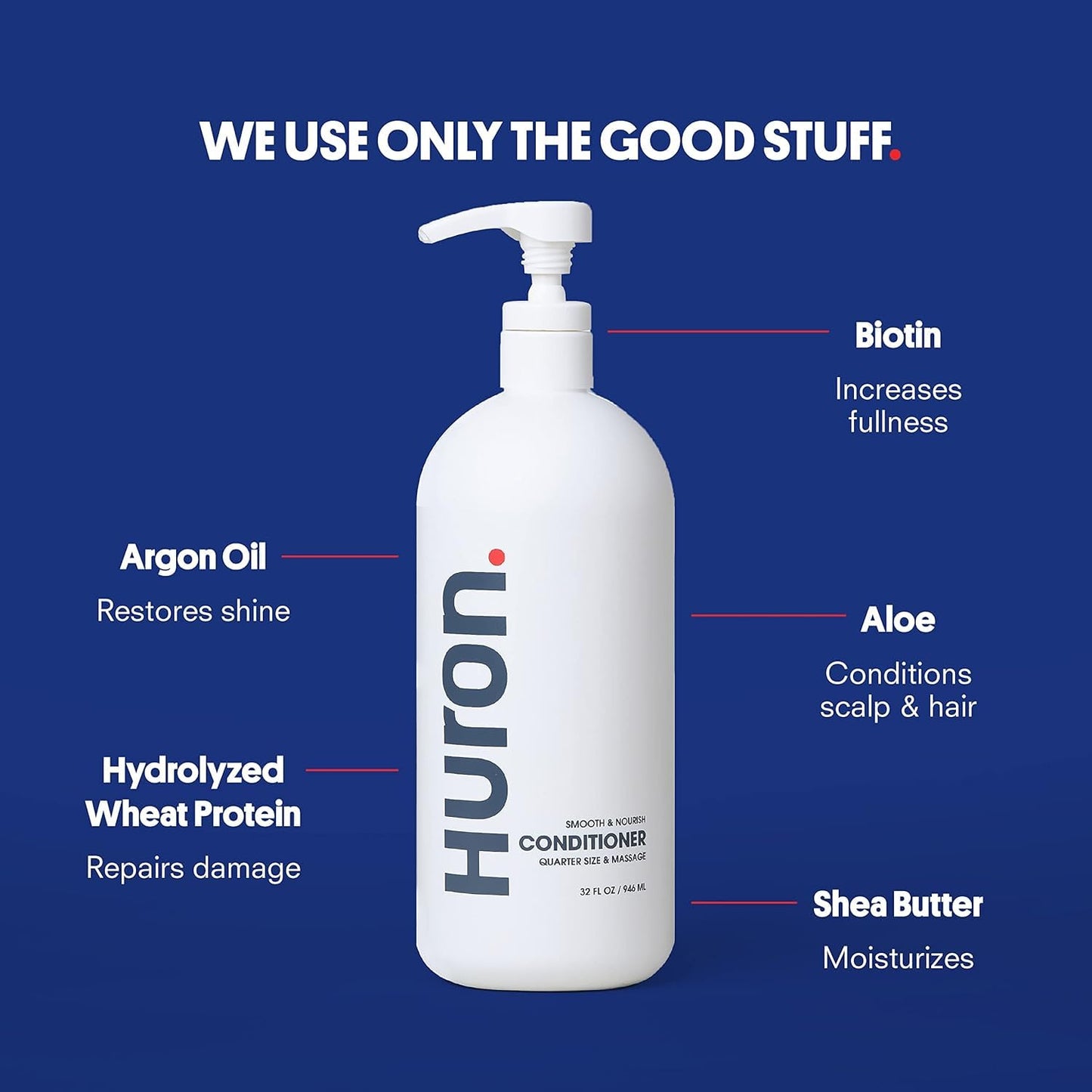 Huron Jumbo Shower Kit - Shampoo, Conditioner, & Body Wash For Men - Sandalwood + Black Pepper Scent - Hydrating & Nourishing Men’s Shampoo & Conditioner (30.3 Oz Each)