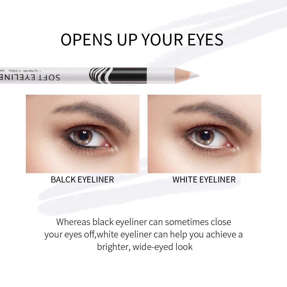 Go Ho 12 PCS White Eyebrow Eyeliner Pencils,White Eyeshadow Makeup Pen,Sweatproof Eye Highlighter Makeup Pencil,Long-lasting Nice Color Eye Brow Gel Pen,Brow Tint Sticks（White）