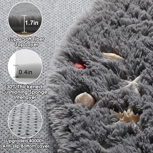ONASAR Grey Round Area Rugs 5ft, Fluffy Plush Shaggy Carpet - Image 2