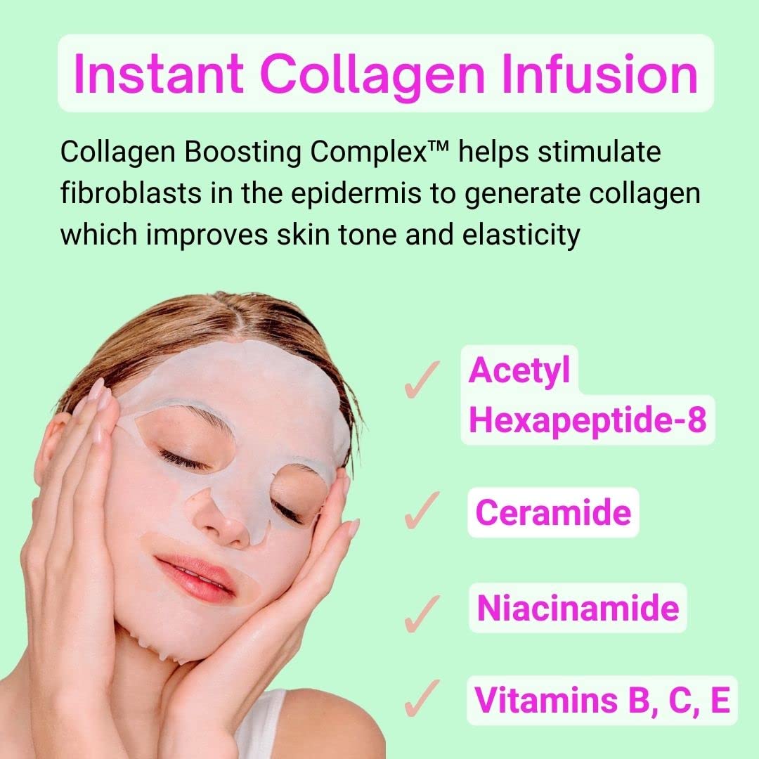 Moisturizing Face Masks (10-Pack) Korean Skincare Infused with Collagen, Coconut, Acetyl Hexapeptide-8, Niacinamide & Ceramide - Hydrating Solution for Dry Skin