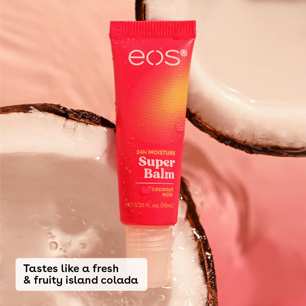 eos 24H Moisture Super Balm - Coconut Milk, Day or Night Lip Treatment, Made for Sensitive Skin, Lip Balms & Moisturizers, 0.35 fl oz