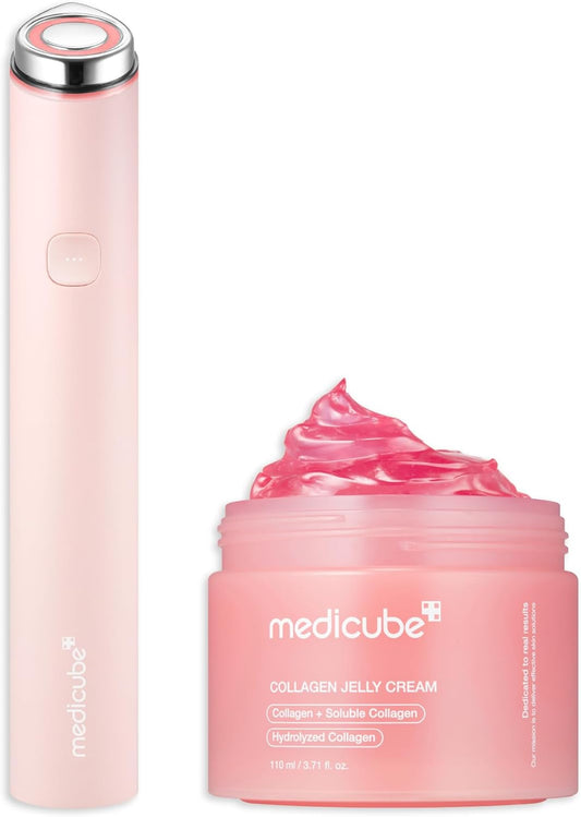 medicube Plump and Radiant Pink Duo: Mini Booster Pro Pink and Collagen Jelly Cream, 3.71 fl.oz. (110ml)