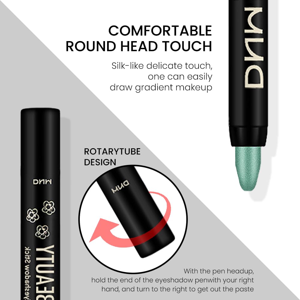 evpct Green Shimmer Cream Eye Shadow Brightener Sticks Set for Eyes, Green Shimmery Matte Pencil Eye shadow Applicator Stick Pen Palette Makeup Waterproof sombras en crema para ojos 34#