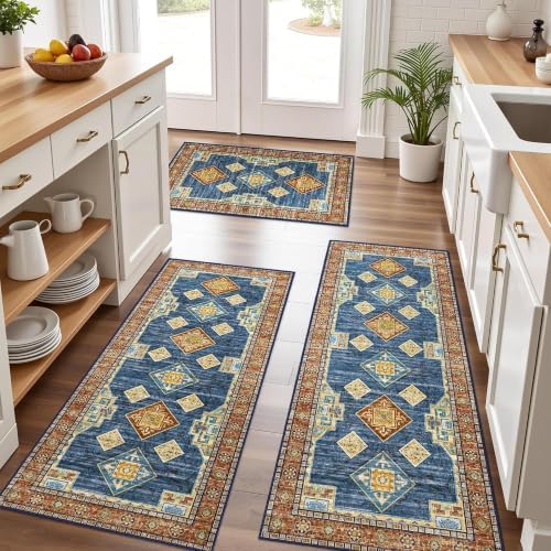 Kitchen Rugs Sets of 3 100% Non Slip Washable Kitchen Mats by Tritard