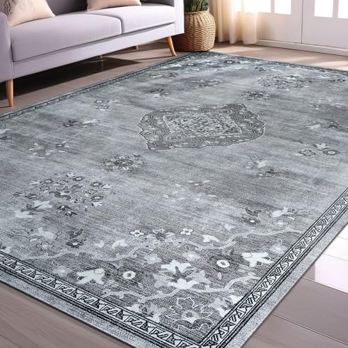 Non Slip Area Rugs 6x9 Boho Medallion Floral Non Skid Rubber Backing Easy Silk by BeverlyRug