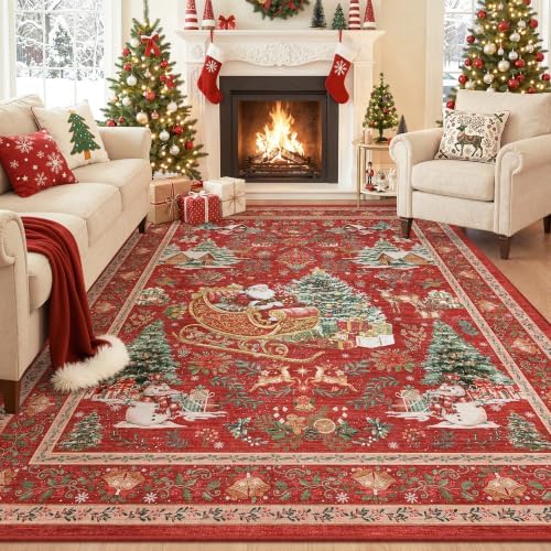 zesthome 5x7 Area Rugs, Washable Red Christmas Rugs - Image 3