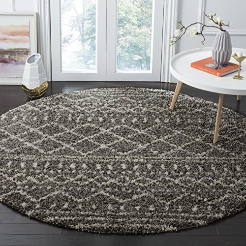 SAFAVIEH Arizona Shag Round Rug 8', Soft Plush Boho Brown & Ivory ASG741B - Image 7