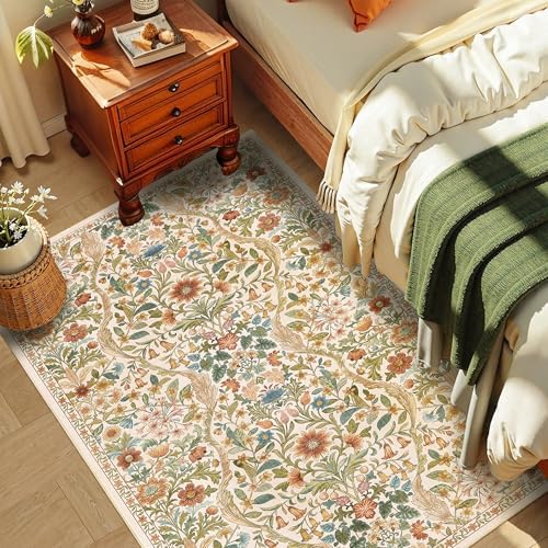 4x6 Floral Area Rug Soft Low Pile Boho Carpet - Image 2