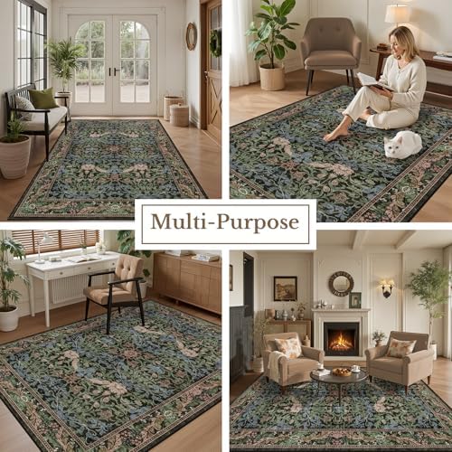 5x7 Area Rug Living Room: Soft Floral Washable Carpet Brown Green - Image 5