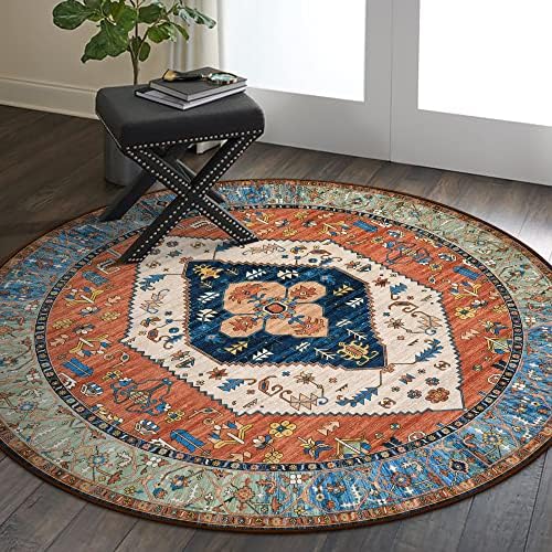Lahome Boho Washable 4Ft Round Area Rug, Non-Slip Throw Untra-Thin Small Round by Lahome