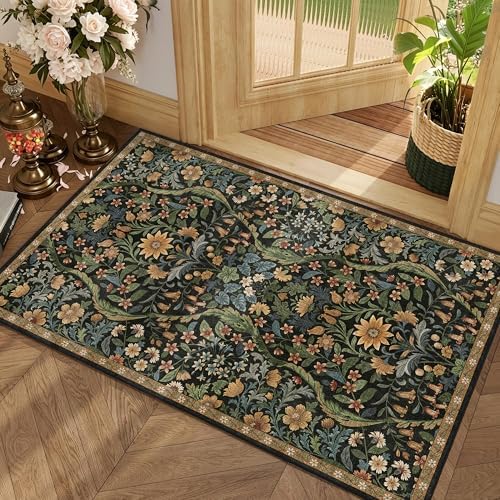 Floral 2x3 Entryway Rug Washable Doormat Indoor Throw Rug by NakedCloud