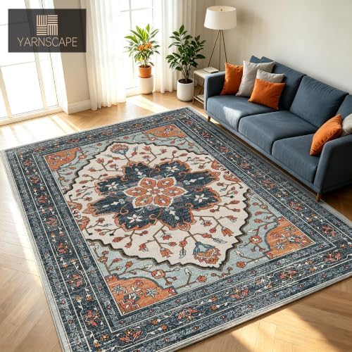 YARNSCAPE 5' x 7' Machine Washable Area Rug, Non-Slip Low-Pile Carpet - Image 2